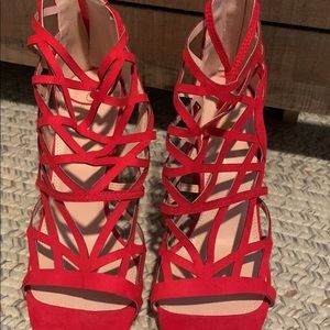 Red geometric design heels